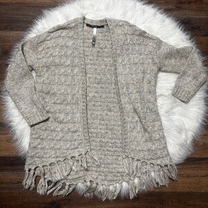Kensie Cable Knit Tan Fringe Open Front Cardigan size Medium in Women’s